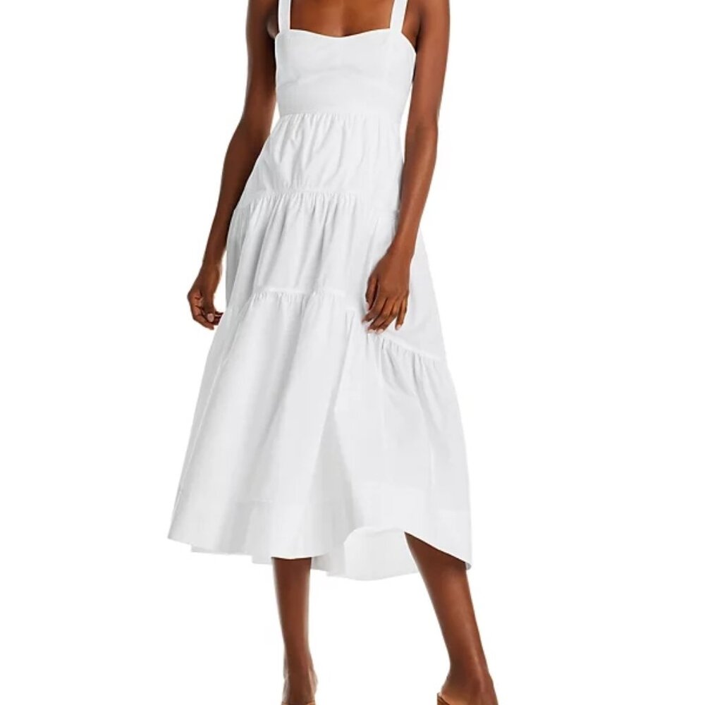 A.L.C. White Tiered Midi Dress With Lace-Up Back & Adjustable Straps Size 6